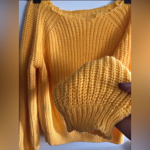 Women’s Off the Shoulder Yellow Sweater - Picture 6 of 9
